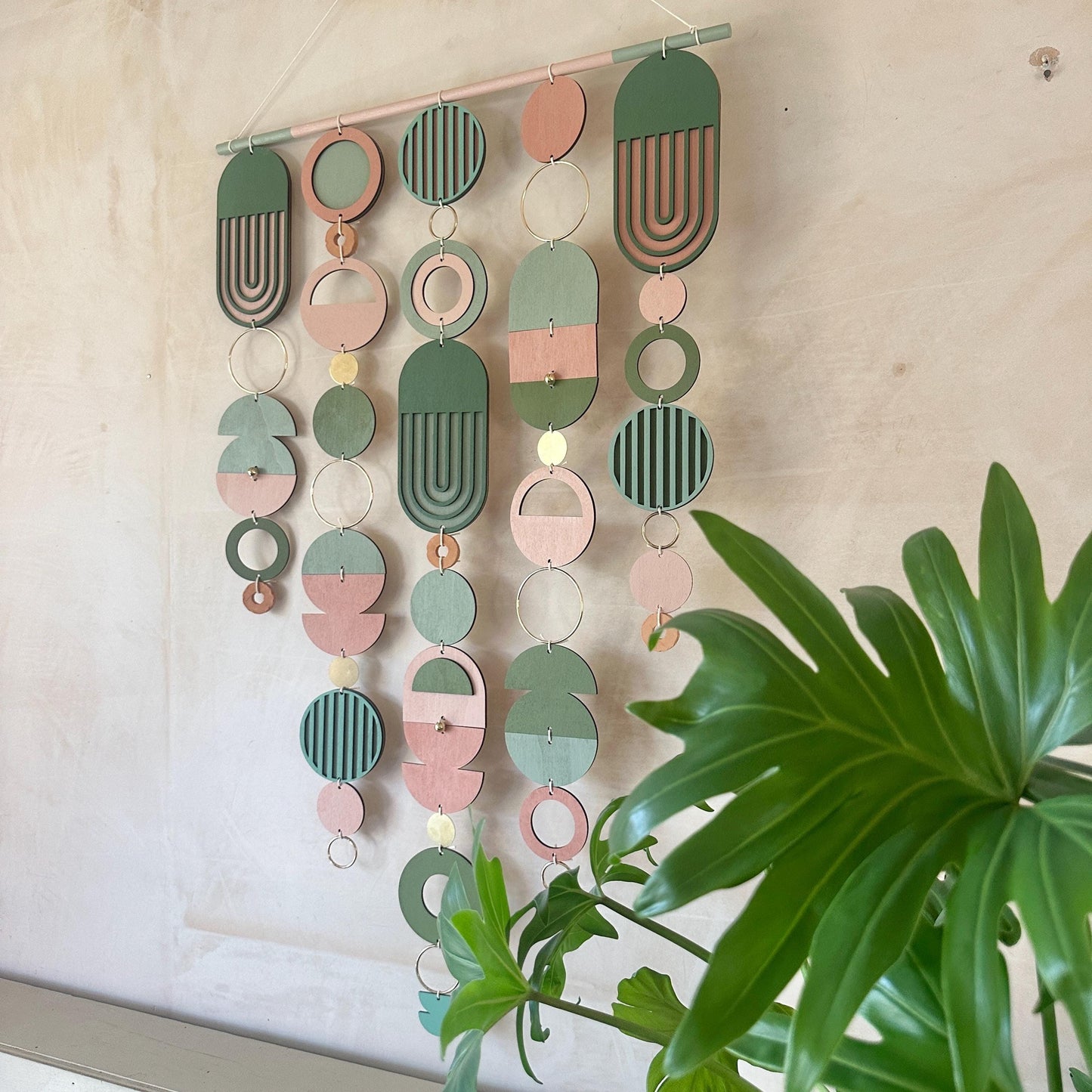 Large MCM Green & Pink Wall Art - Mid-Century Home Decor