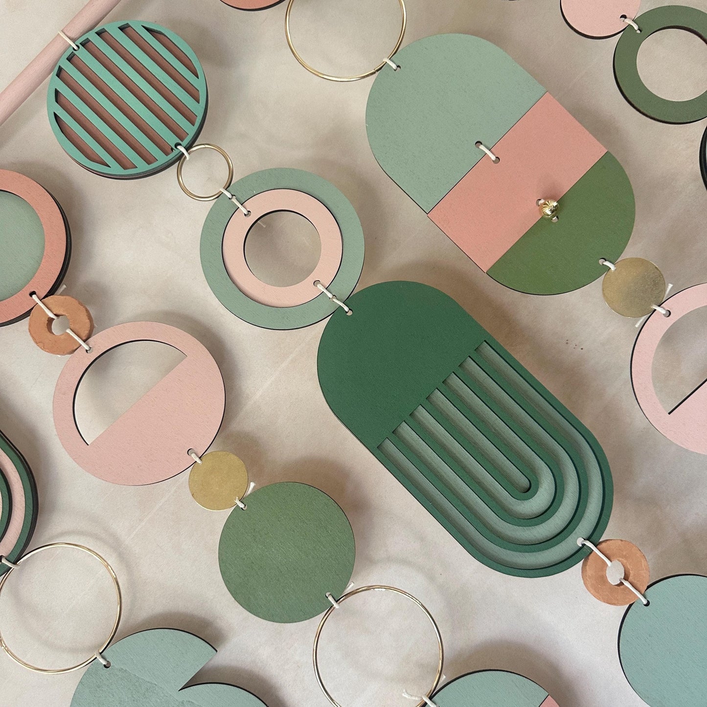 Large MCM Green & Pink Wall Art - Mid-Century Home Decor