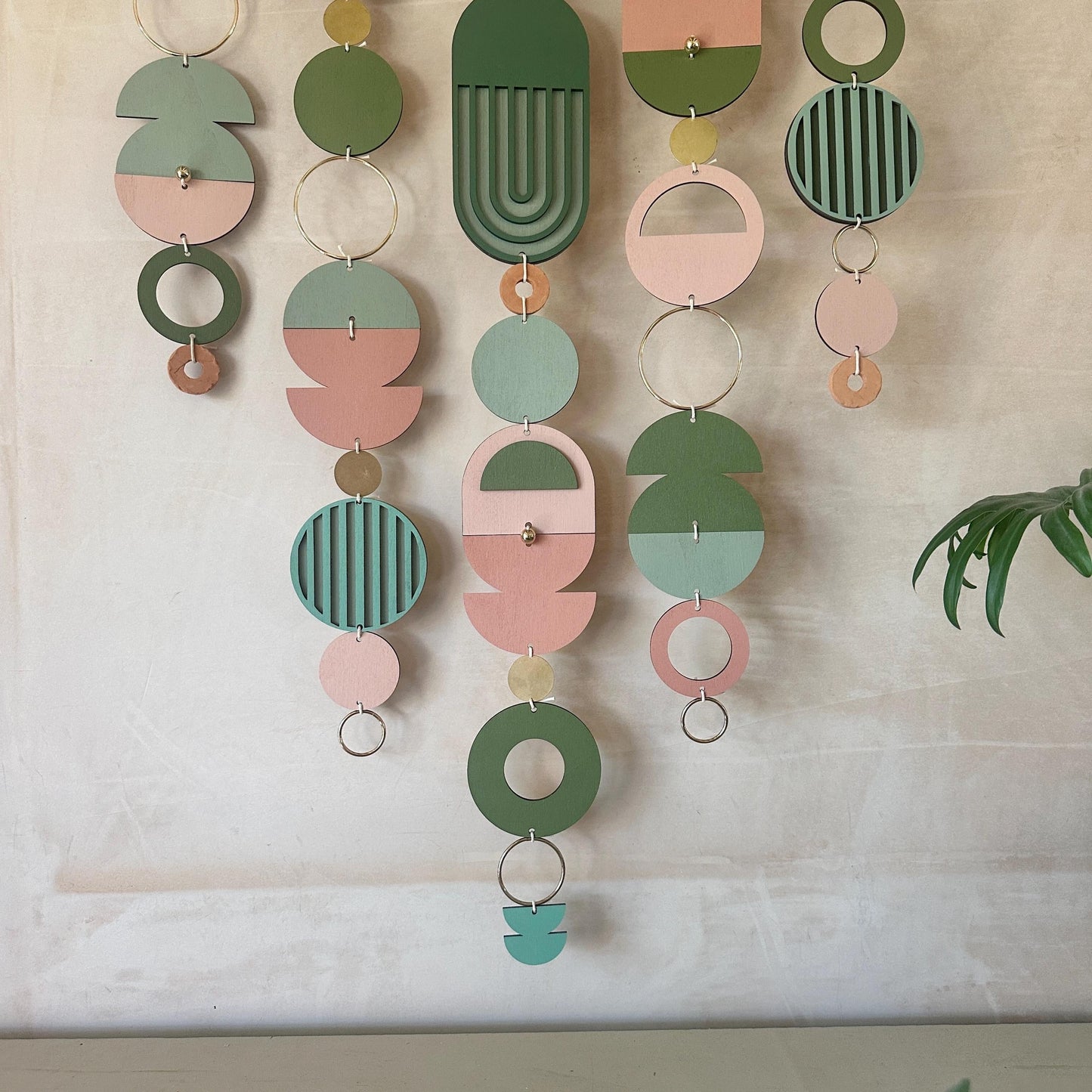 Large MCM Green & Pink Wall Art - Mid-Century Home Decor