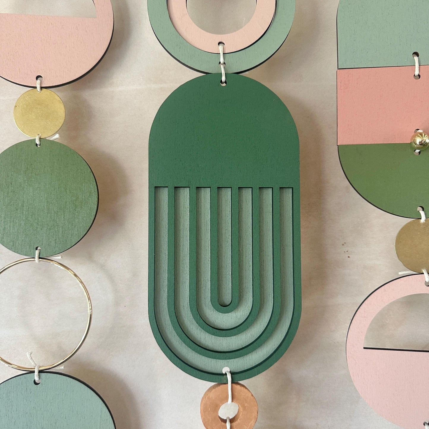Large MCM Green & Pink Wall Art - Mid-Century Home Decor