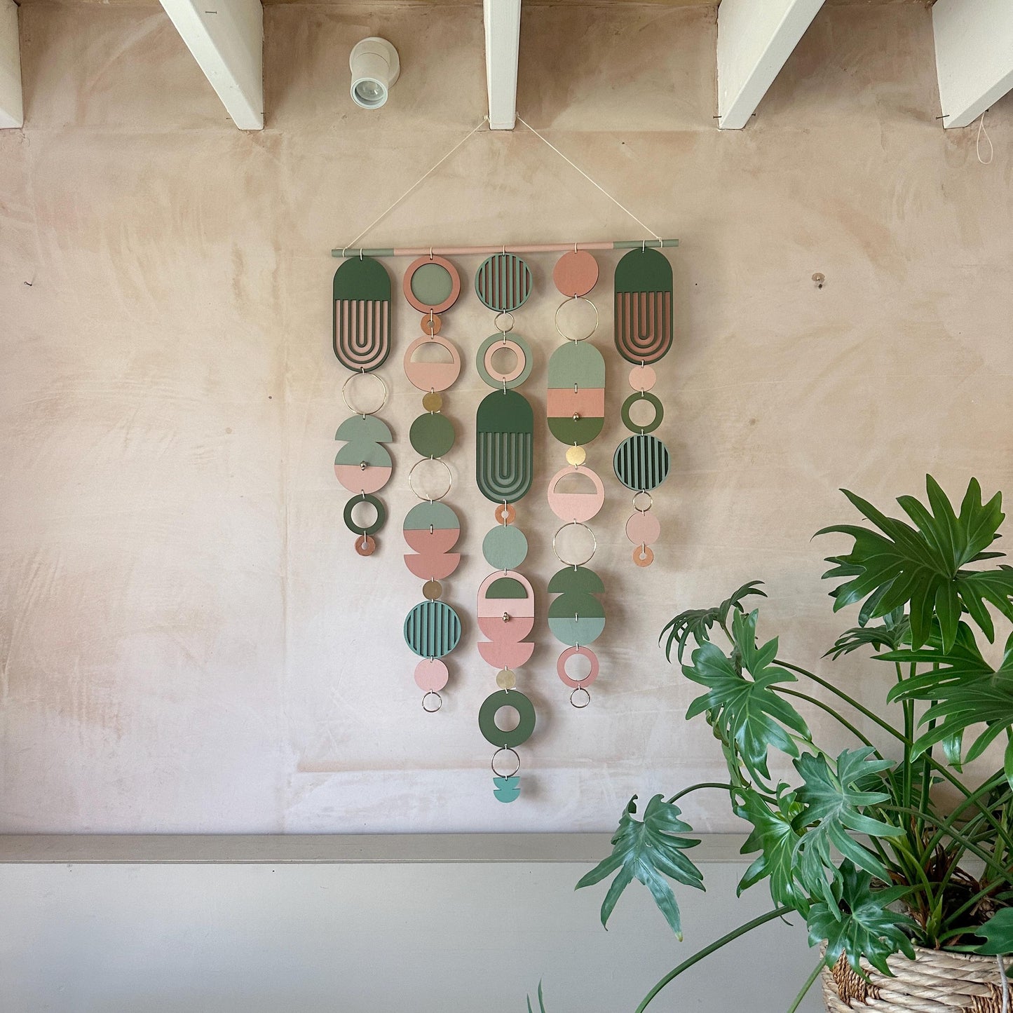 Large MCM Green & Pink Wall Art - Mid-Century Home Decor