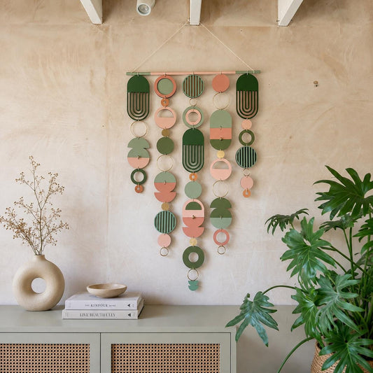 Large MCM Green & Pink Wall Art - Mid-Century Home Decor