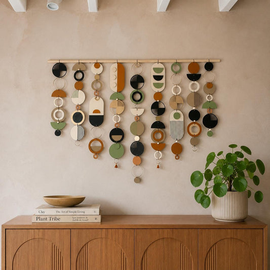 Large Mid Century Modern Wall Art – Handmade Burnt Orange and Olive Wall Hanging - Other Colours Available