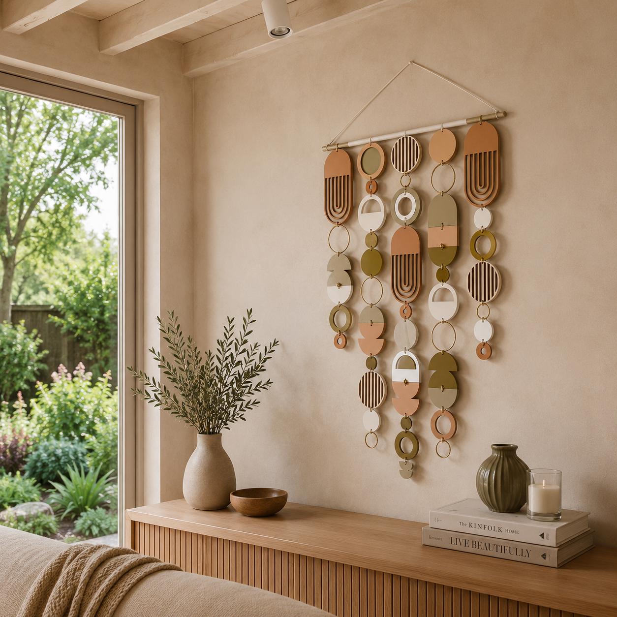 Large MCM Cream & Pink Wall Art - Minimalist Home Decor