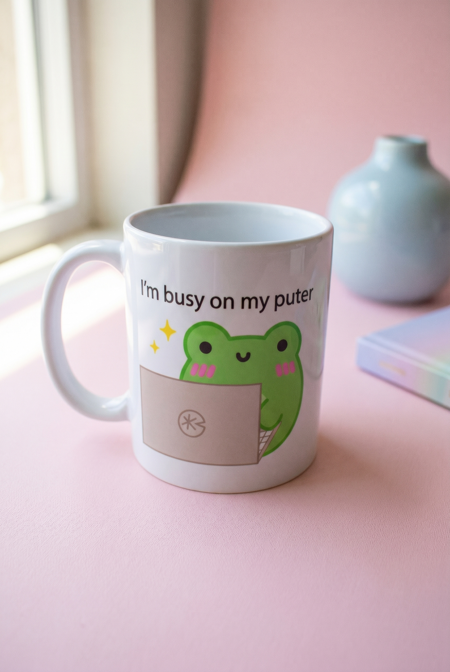I'm Busy On My Puter Albert The Frog Mug