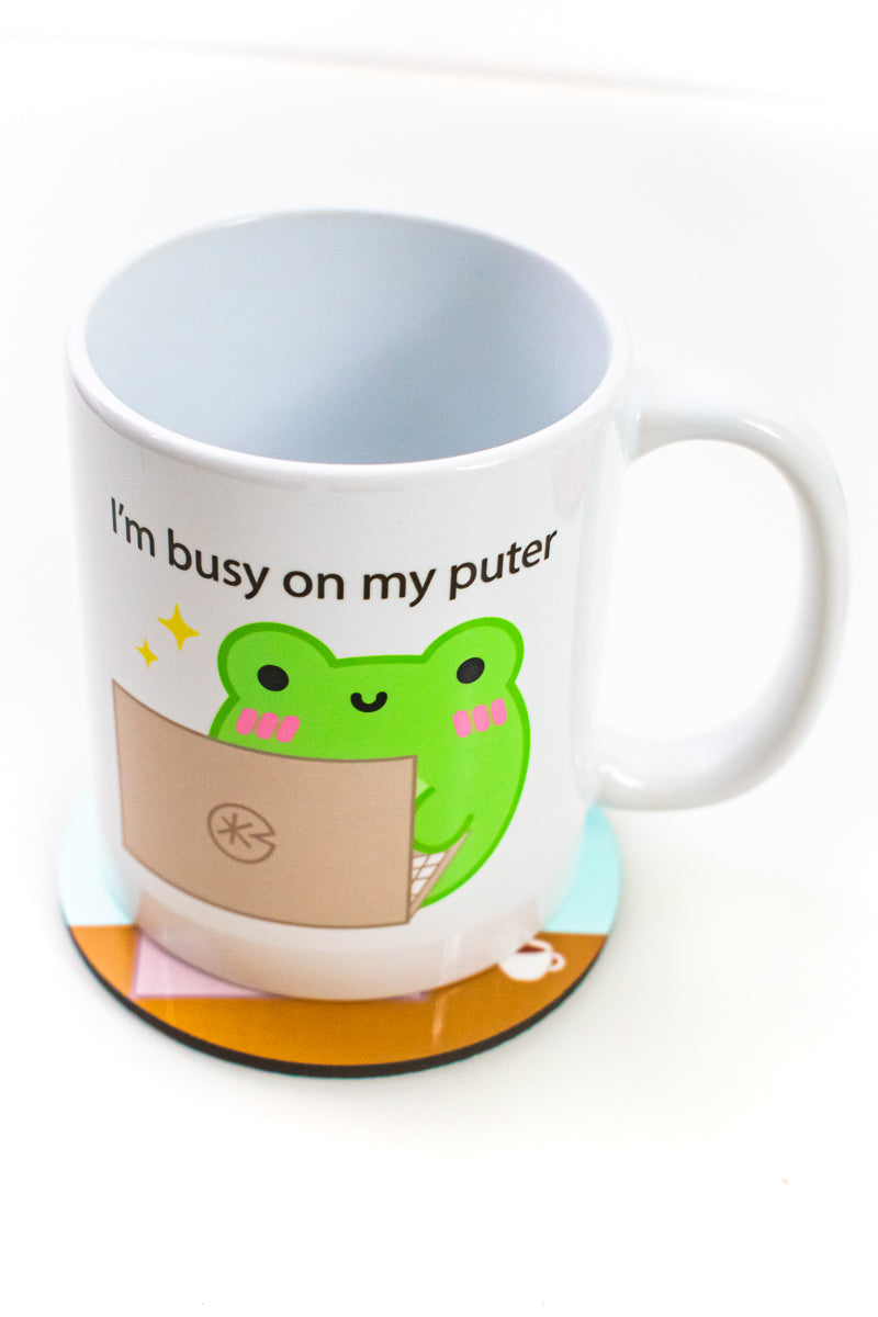 I'm Busy On My Puter Albert The Frog Mug