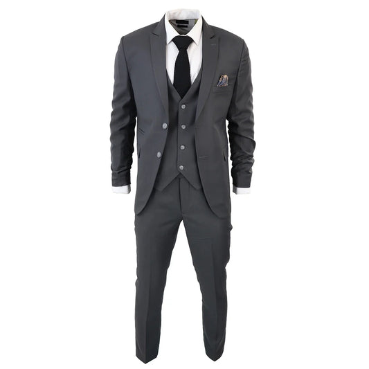 IM1 Men's Classic Plain Charcoal 3 Piece Suit