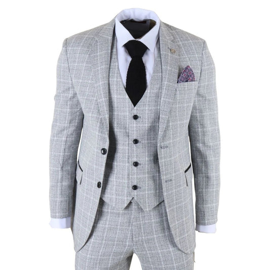 IM11 - Men's Grey 3 Piece Tailored Fit Check Suit