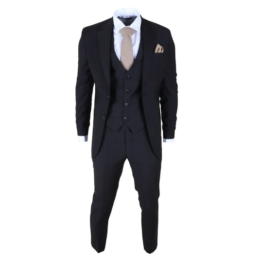 IM30 - Men's Black 3 Piece Stitch Lapel Formal Suit