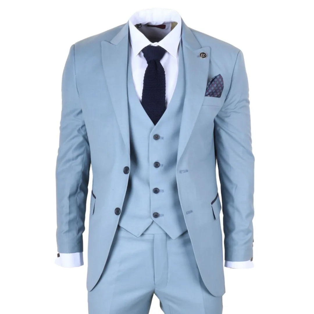 IM32 - Men's Plain Turquoise Blue 3 Piece Suit
