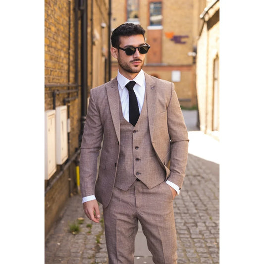 IM33 - Men's 3 Piece Brown Tailored Fit Suit