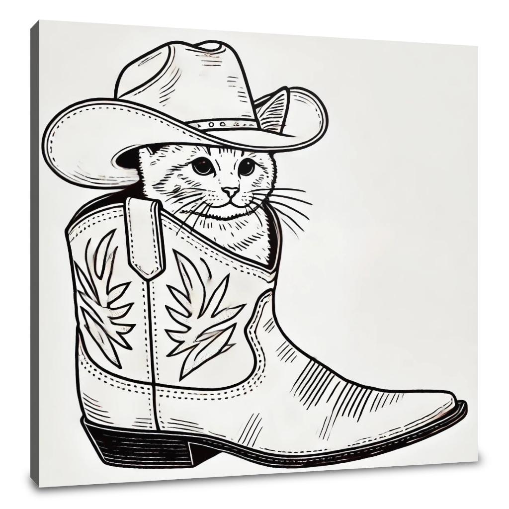Whimsical Cat in Cowboy Boot Canvas