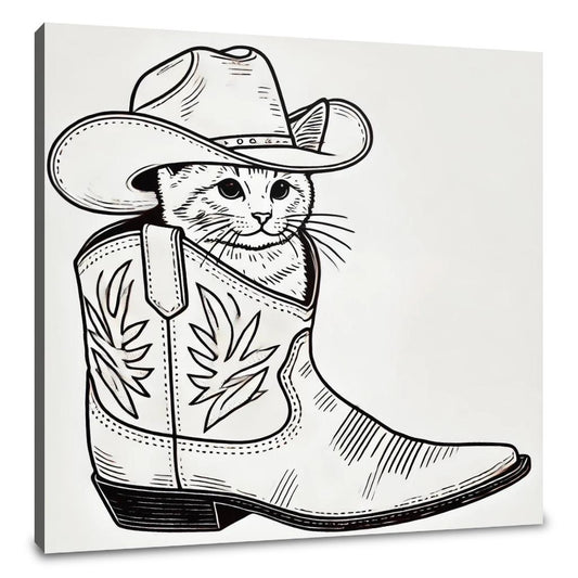 Whimsical Cat in Cowboy Boot Canvas