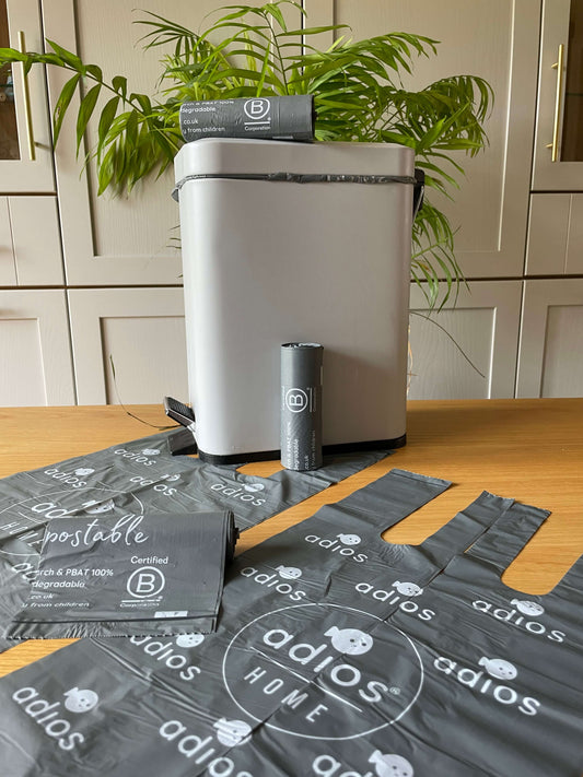 🛍️ Compostable Bin Liners with Handles – 30L - Roll of 20 bags 🌿