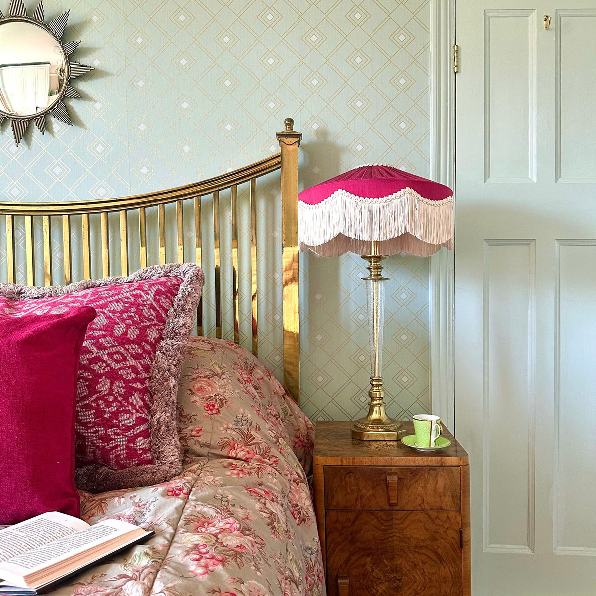 The Peggy Silk Fringed Lampshade - Burgundy