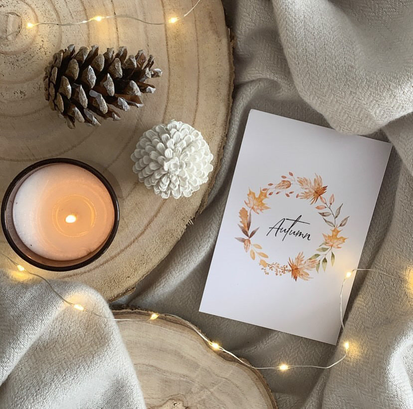 Autumn Watercolour Leaf Wreath Autumn Seasonal Wall Home Decor Print