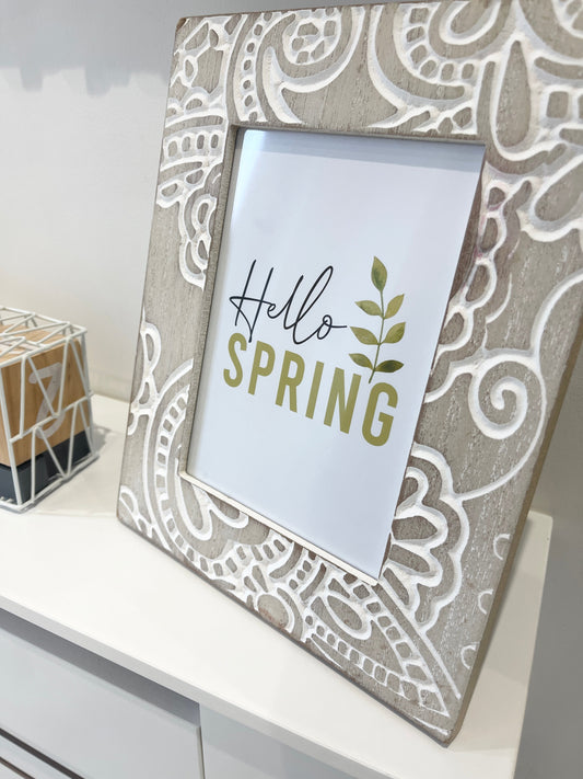 Hello Spring Green Foliage Spring Seasonal Wall Home Decor Print