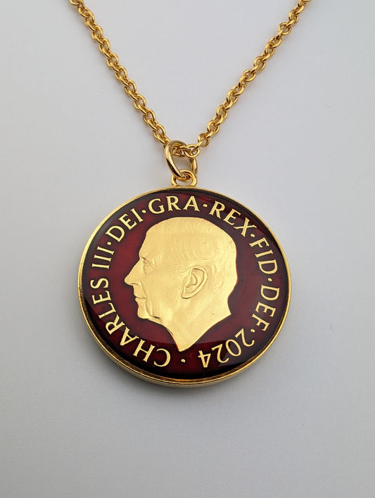 King Charles III Two Pence - Enamelled Coin Necklace