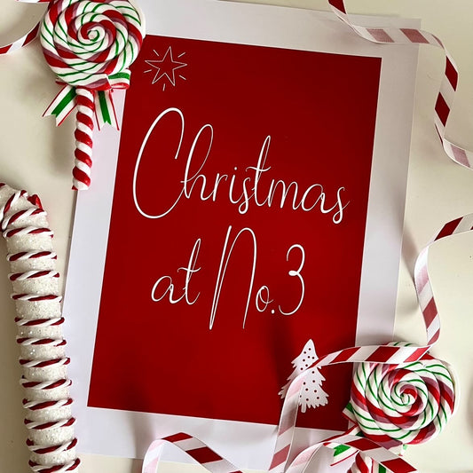 Personalised Christmas At No Red Background Winter Christmas Seasonal Wall Home Decor Print