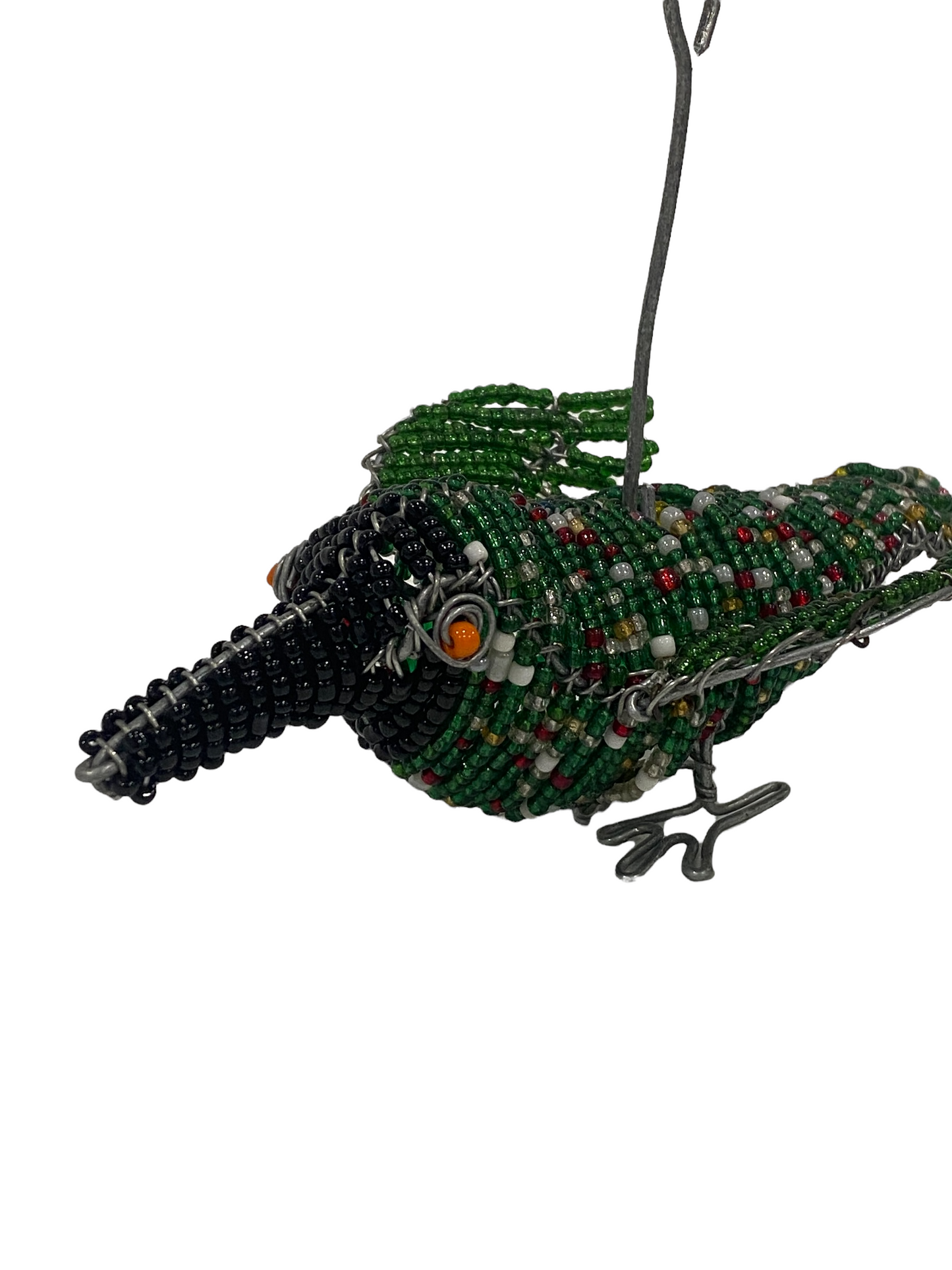African Beaded Wire Garden Birds - Green (17.5)