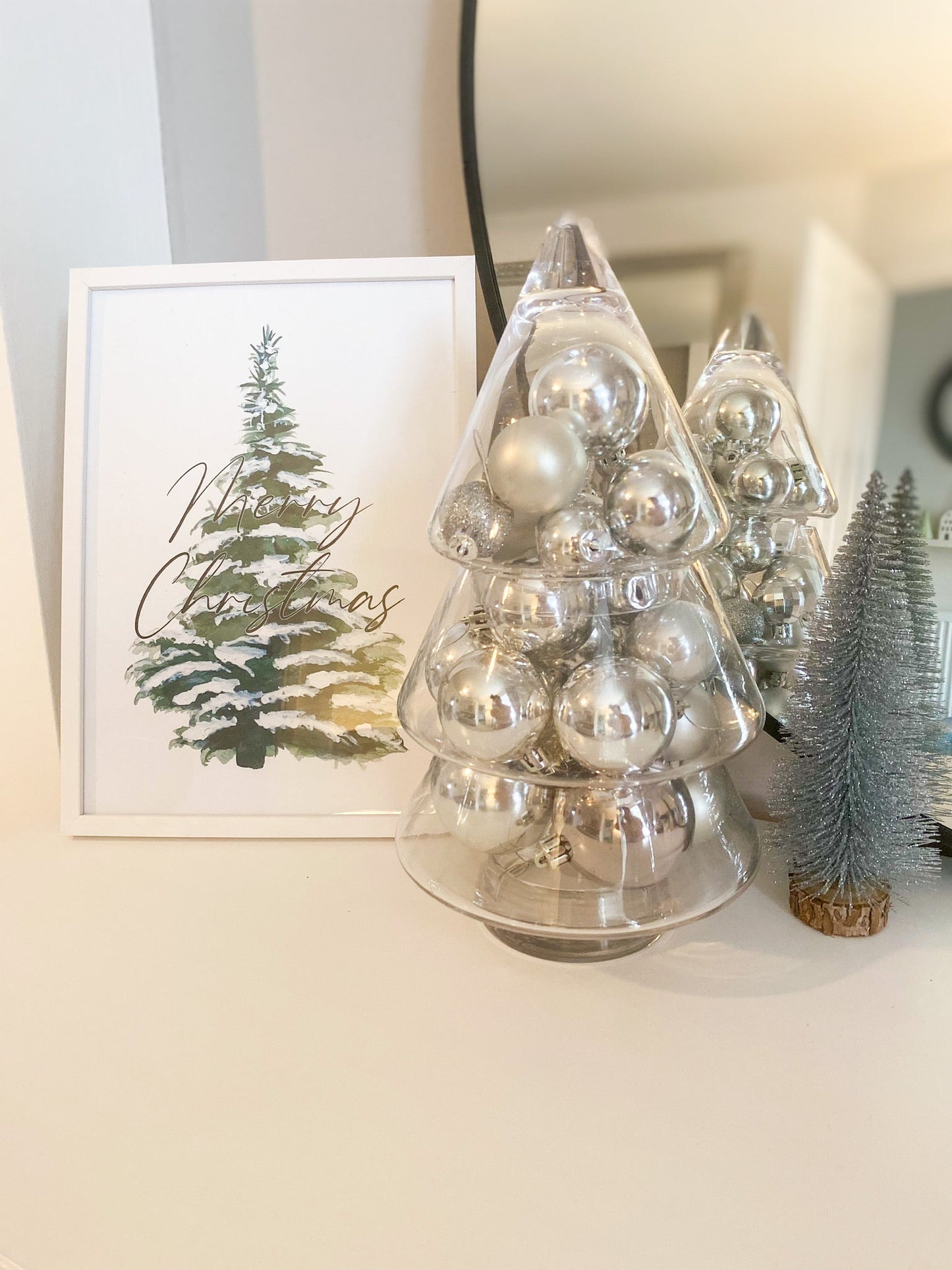 Merry Christmas Snowy Tree Winter Christmas Seasonal Wall Home Decor Print