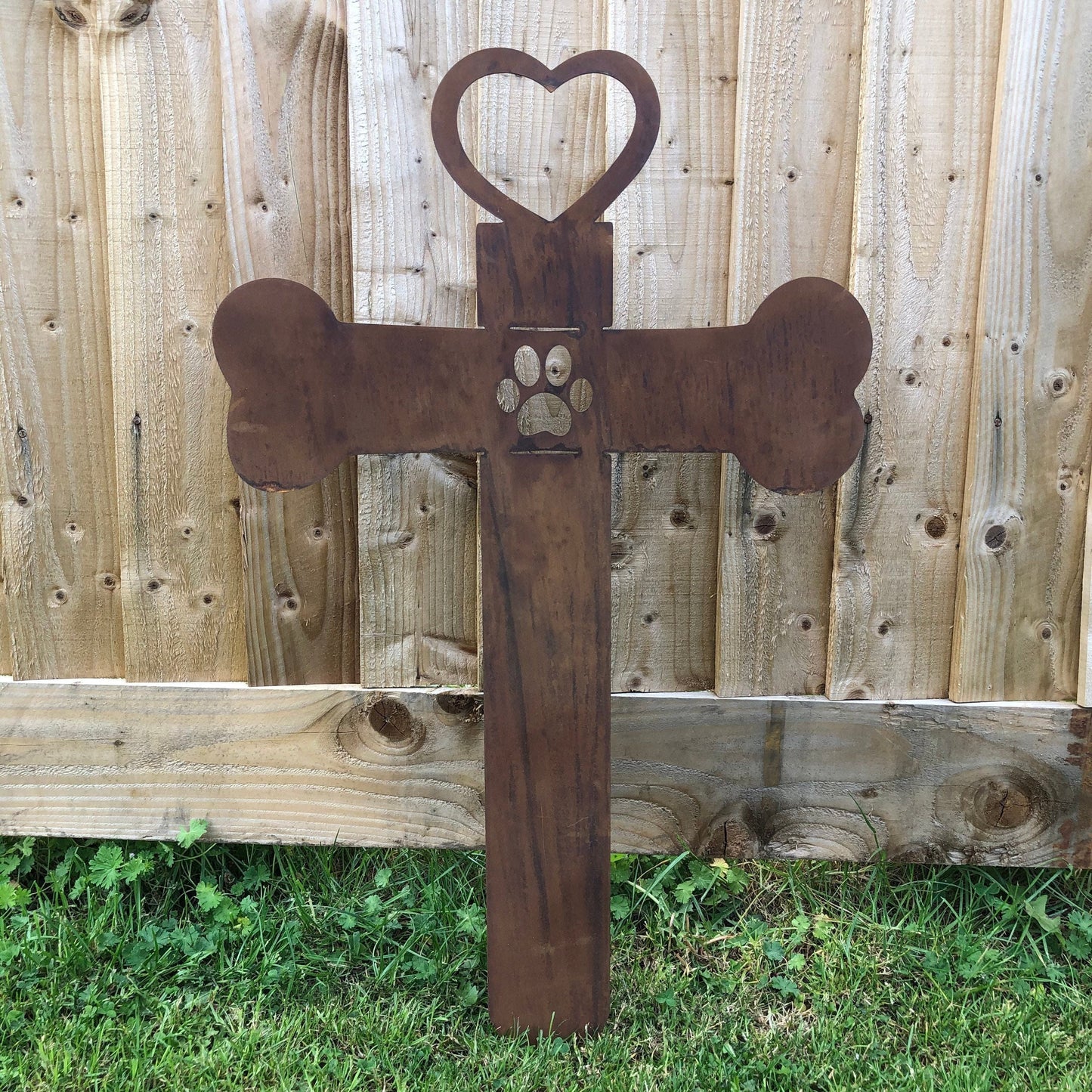 Rusty Metal Pet Memorial Cross Decoration