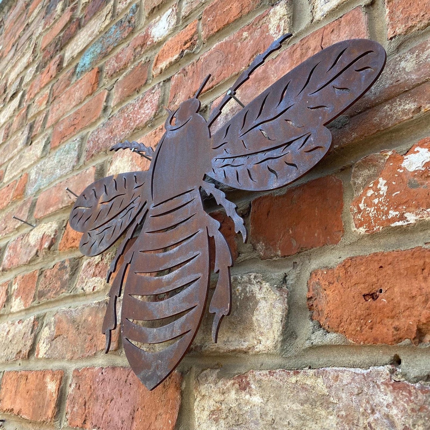 Large Rusty Metal Bee Plaque Wall Art