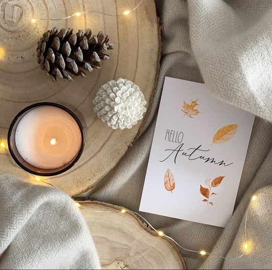 Hello Autumn Leaves New Autumn Seasonal Wall Home Decor Print