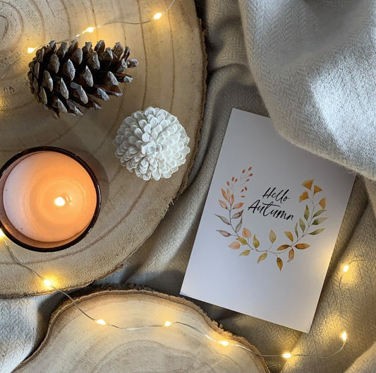 Hello Autumn Half Watercolour Wreath Autumn Seasonal Wall Home Decor Print