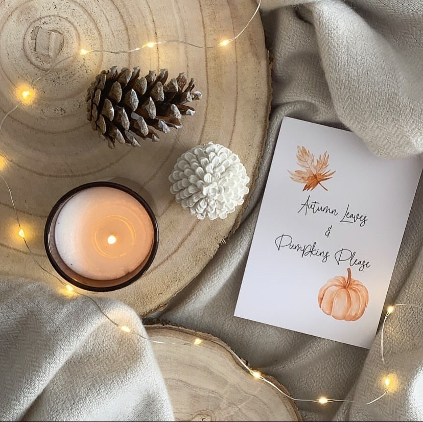 Autumn Leaves & Pumpkins Please Autumn Seasonal Wall Home Decor Print