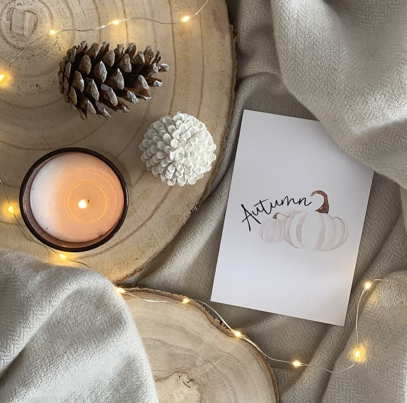 Autumn White Pumpkins Autumn Seasonal Wall Home Decor Print