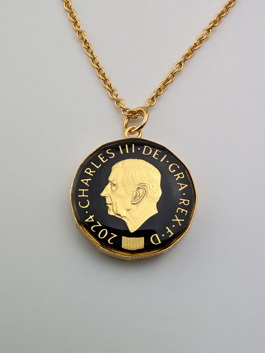 King Charles III One Pound - Enamelled Coin Necklace