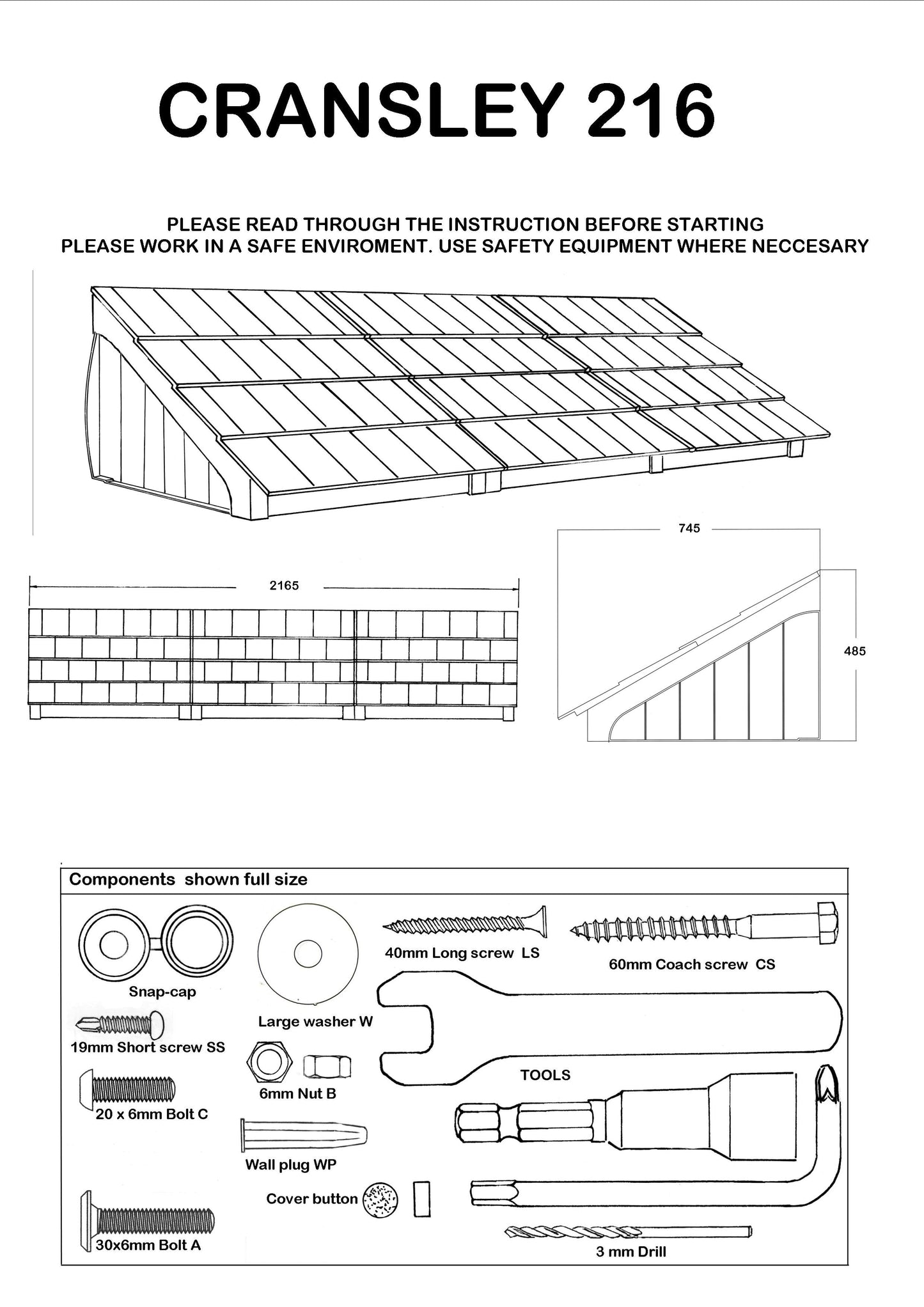 Cransley Lean-To Door Canopy - Flat Pack Porch Canopy