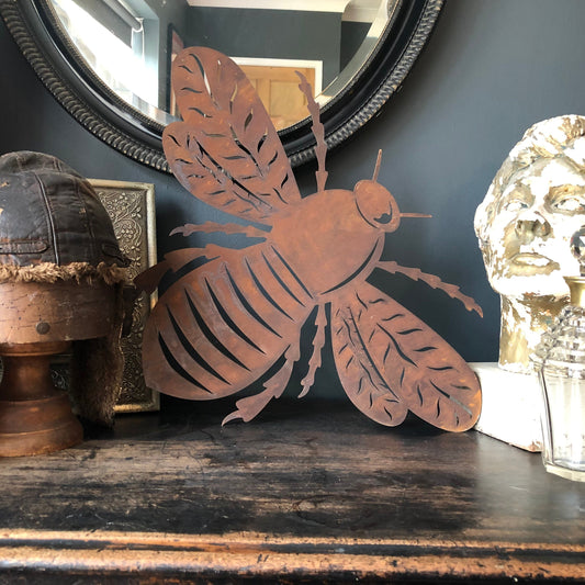 Large Rusty Metal Bee Plaque Wall Art