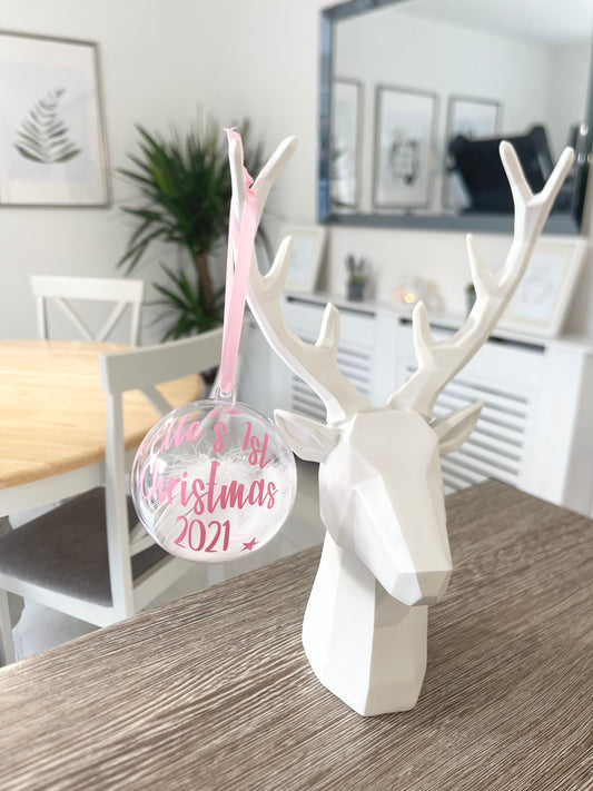 Star Name 1st Christmas Personalised Clear Feather Christmas Tree Hanging Decoration Bauble