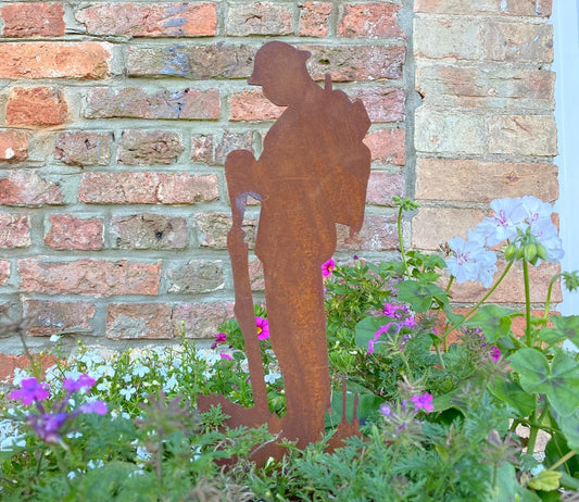 Small Rusty Metal Soldier Garden Statue