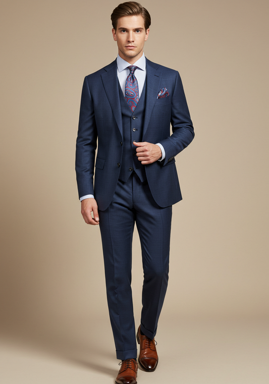Navy Blue 2 Button 3-Piece Slim Fit Suit