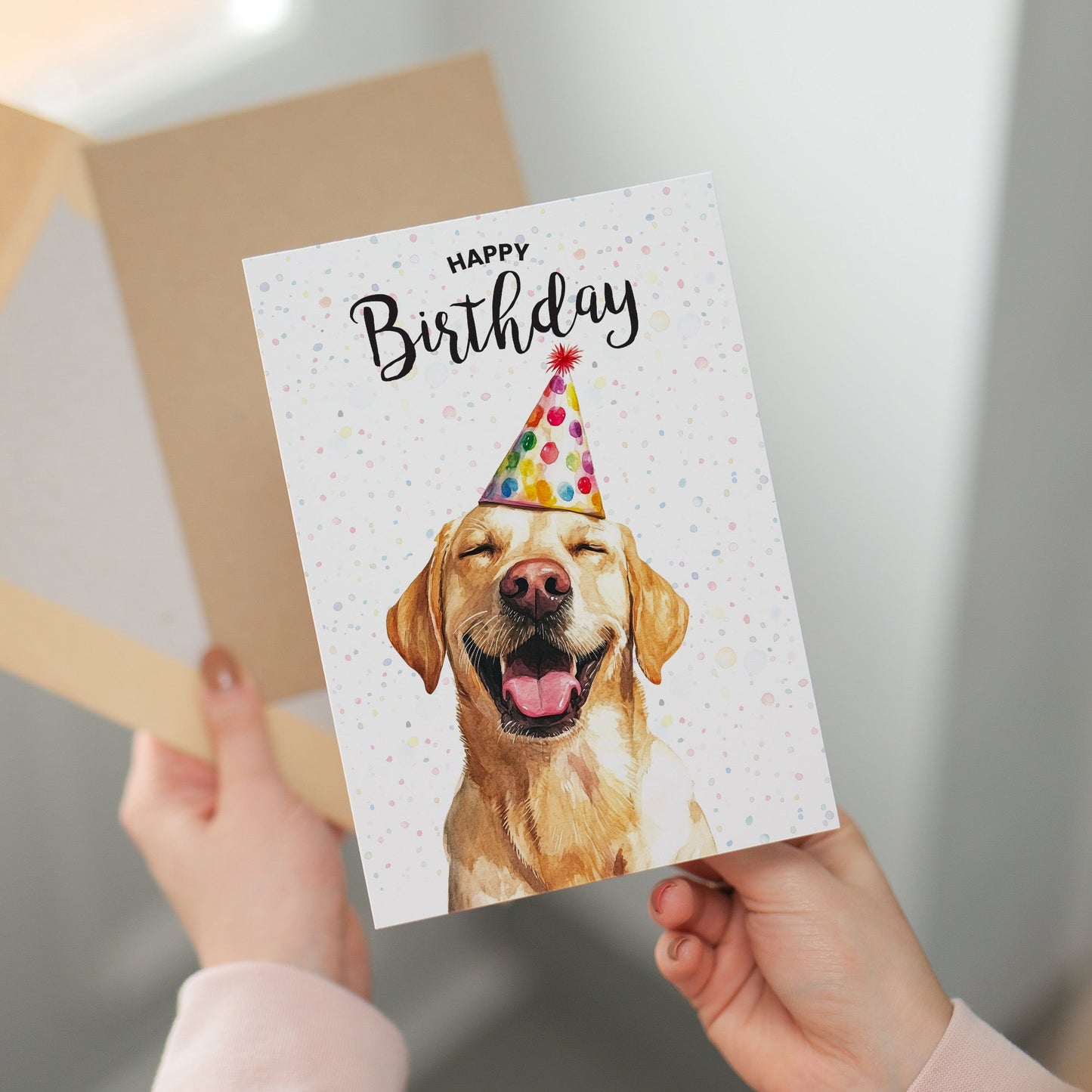 Birthday Card For Him or Her Of A Golden Labrador Dog Illustration For Him or Her Birthday Gift