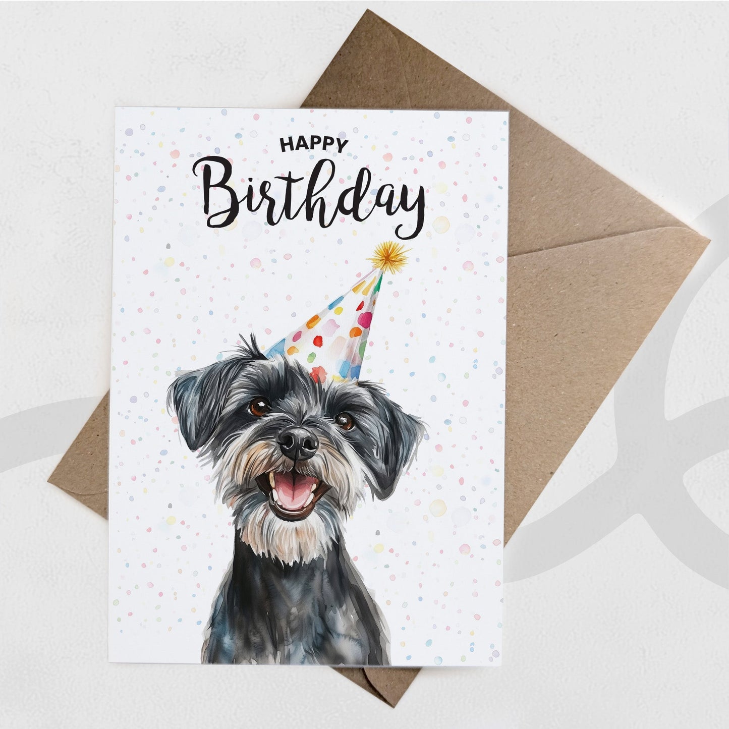 Birthday Card For Him or Her Of A Schnauzer Dog Illustration For Him or Her Birthday Gift