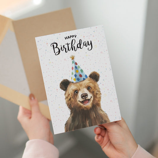 Birthday Card For Him or Her Of A Bear Illustration For Him or Her Birthday Gift