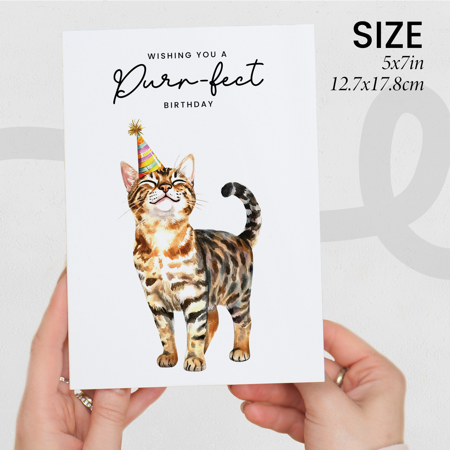 Bengal Cat Birthday Card – Cute Cat Lover Card with Party Hat – Purr-fect Birthday Greeting Card for Cat Owners