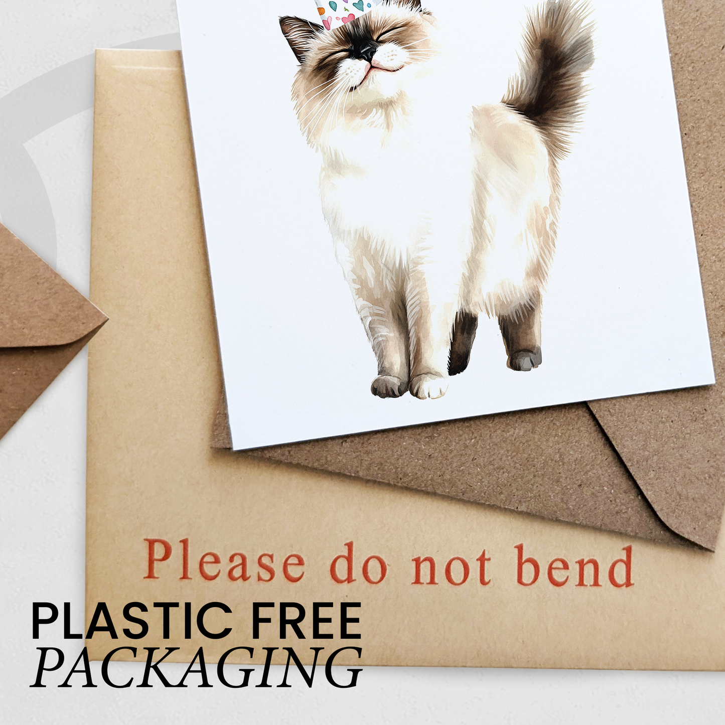 Ragdoll Cat Birthday Card – Cute Cat Lover Card with Party Hat – Purr-fect Birthday Greeting Card for Cat Owners