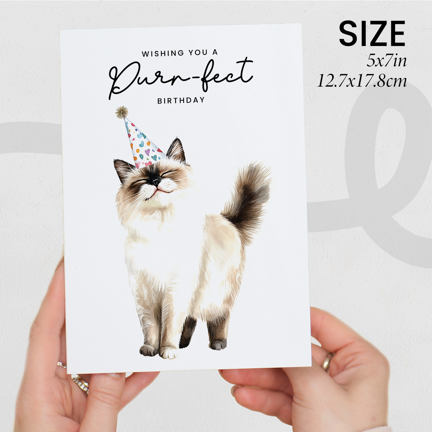 Ragdoll Cat Birthday Card – Cute Cat Lover Card with Party Hat – Purr-fect Birthday Greeting Card for Cat Owners