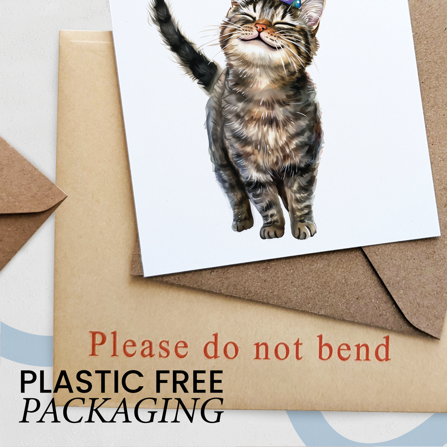 Brown Tabby Cat Birthday Card – Cute Cat Lover Card with Party Hat – Purr-fect Birthday Greeting Card for Cat Owners