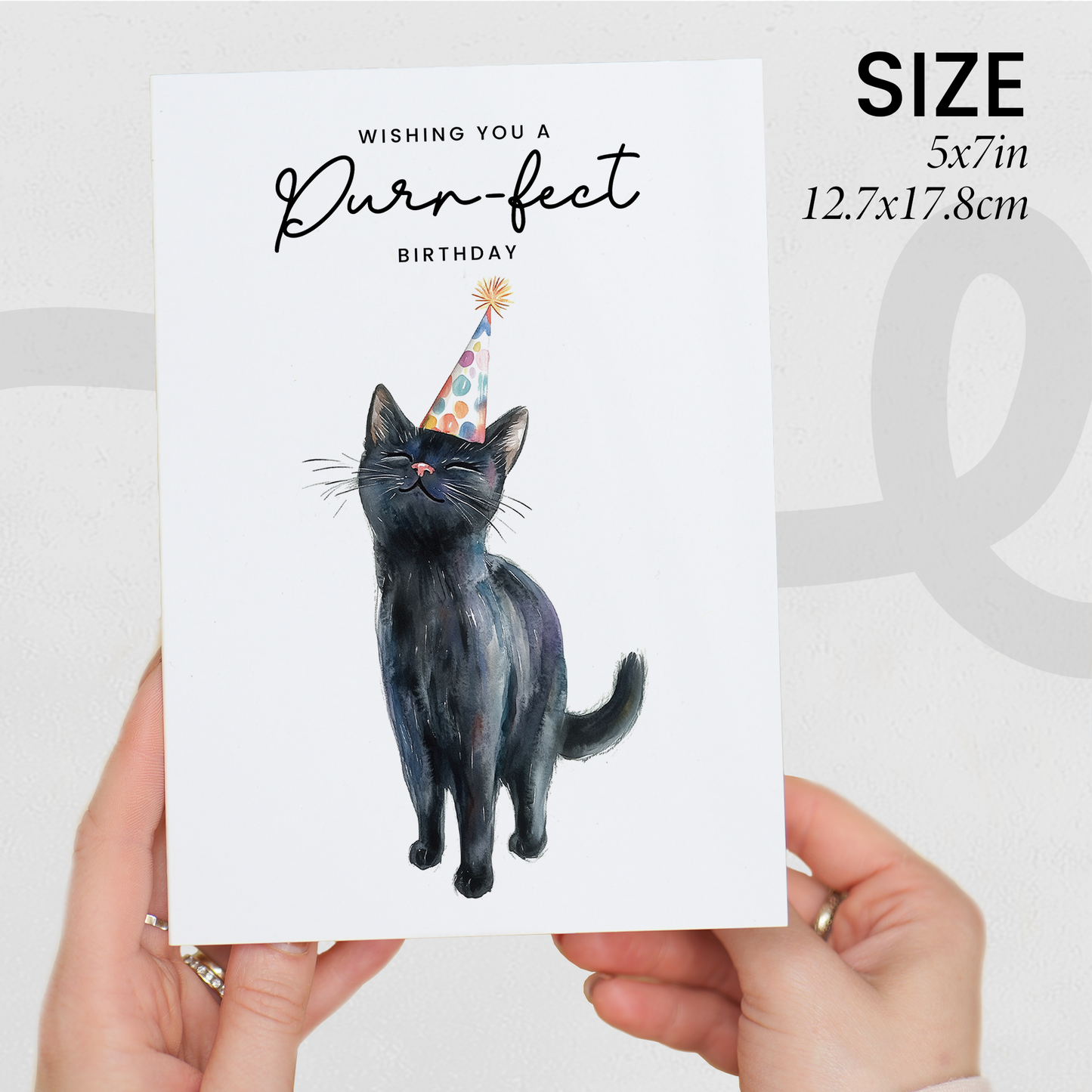 Black Cat Birthday Card – Cute Cat Lover Card with Party Hat – Purr-fect Birthday Greeting Card for Cat Owners