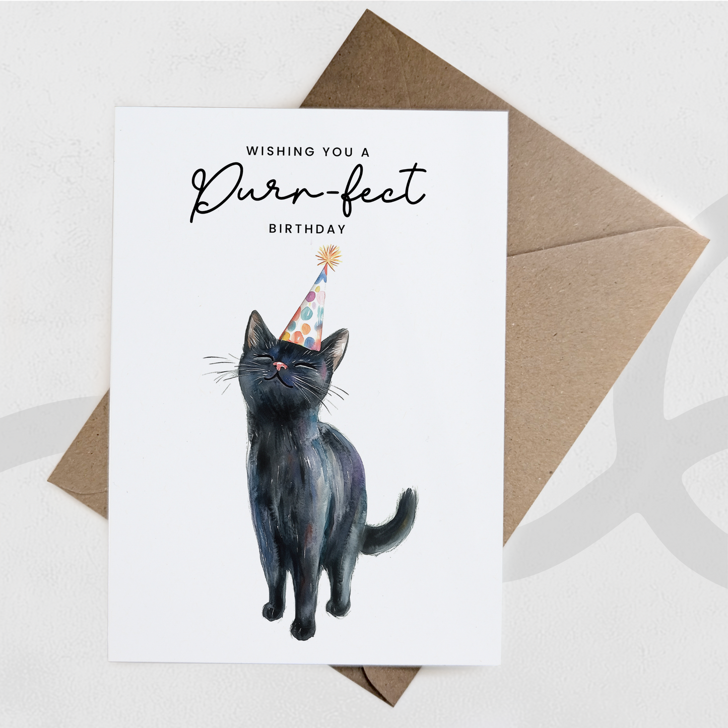Black Cat Birthday Card – Cute Cat Lover Card with Party Hat – Purr-fect Birthday Greeting Card for Cat Owners