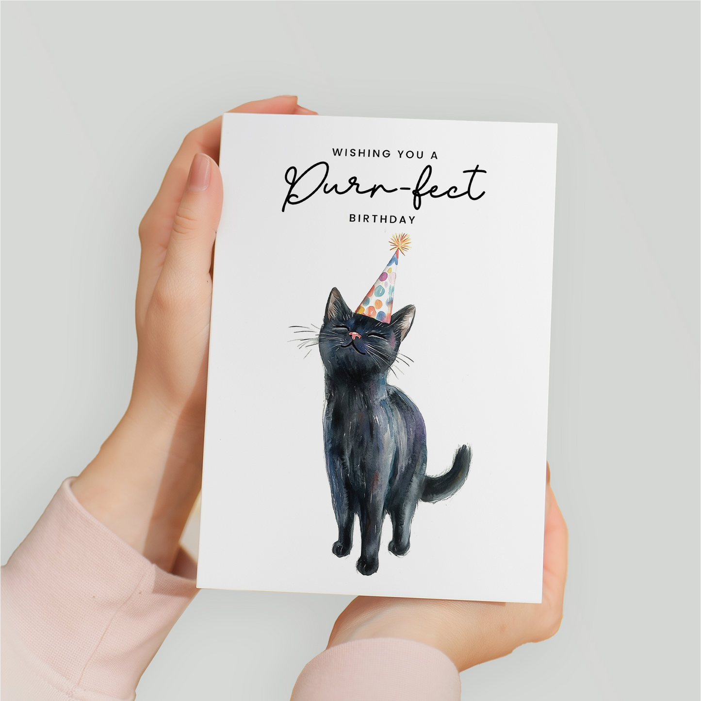Black Cat Birthday Card – Cute Cat Lover Card with Party Hat – Purr-fect Birthday Greeting Card for Cat Owners