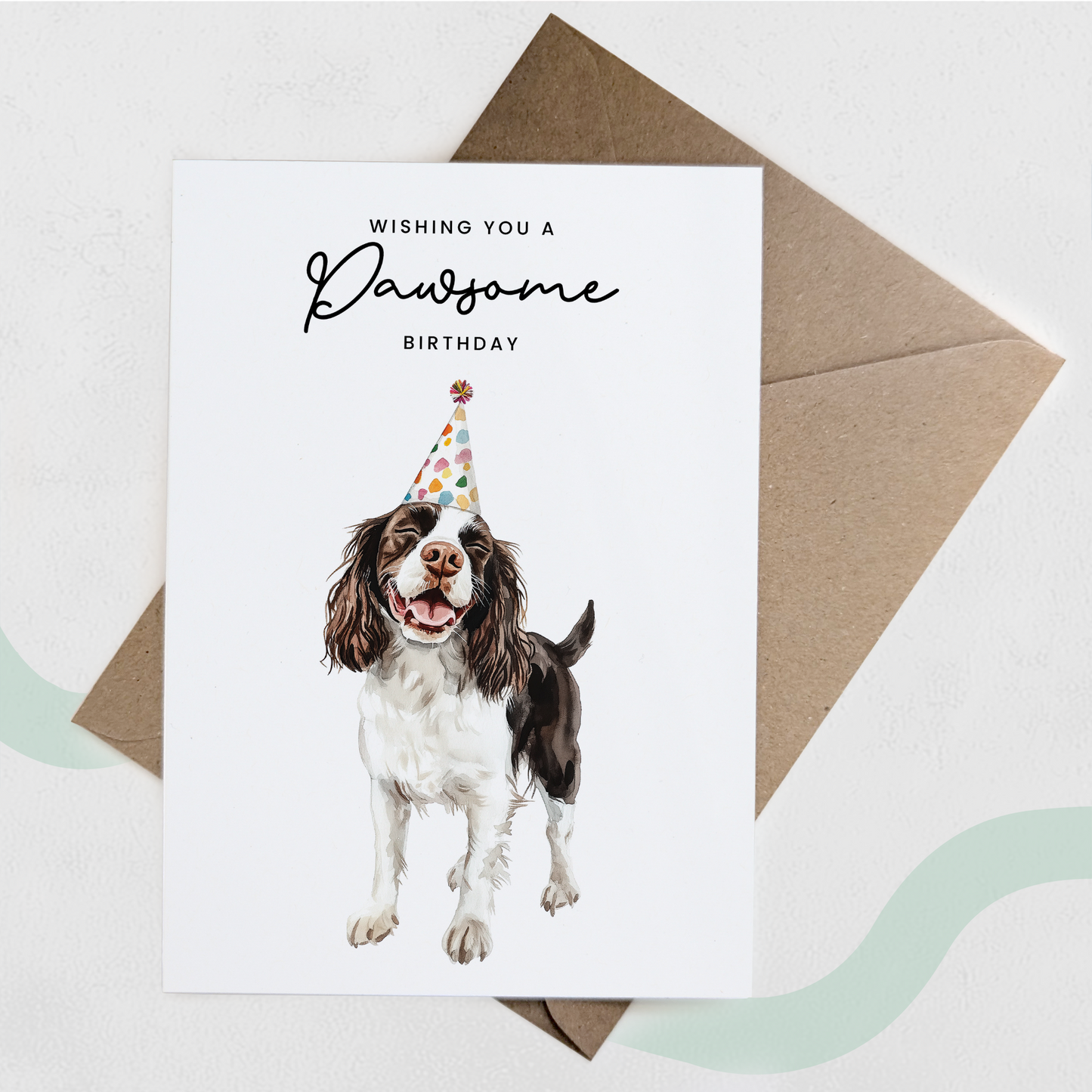 Springer Spaniel Birthday Card – Cute Dog Lover Card with Party Hat – Pawsome Birthday Greeting Card for Dog Owners