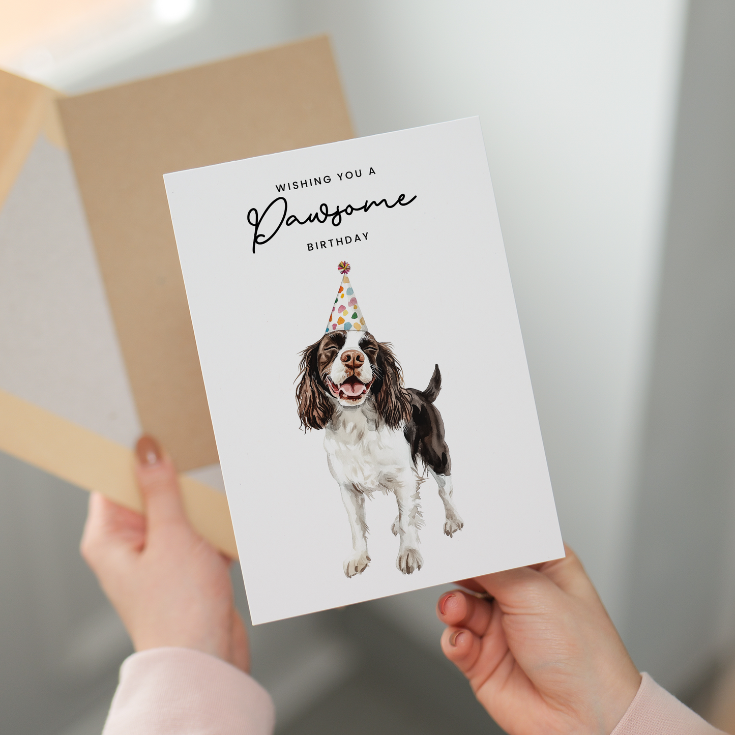 Springer Spaniel Birthday Card – Cute Dog Lover Card with Party Hat – Pawsome Birthday Greeting Card for Dog Owners