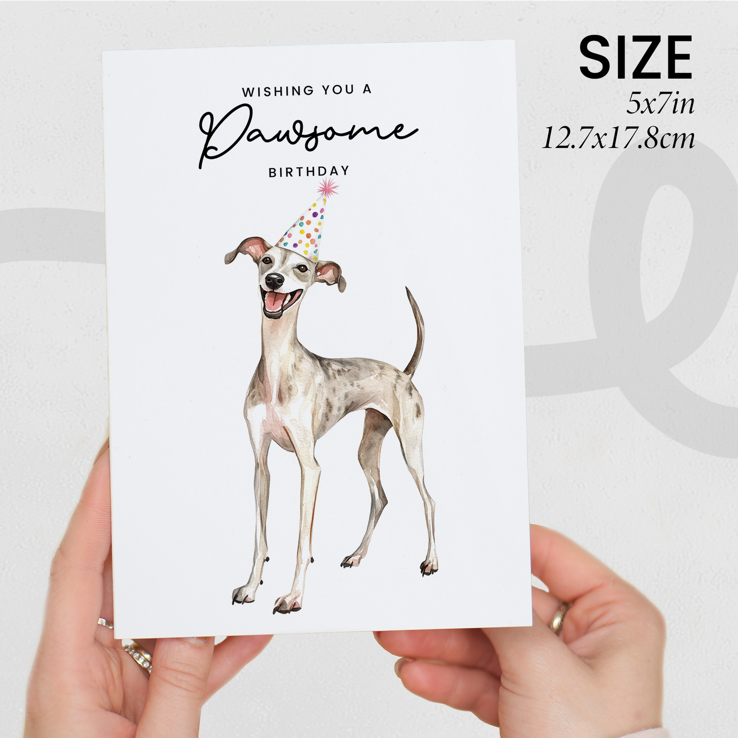 Whippet Birthday Card – Cute Dog Lover Card with Party Hat – Pawsome Birthday Greeting Card for Dog Owners